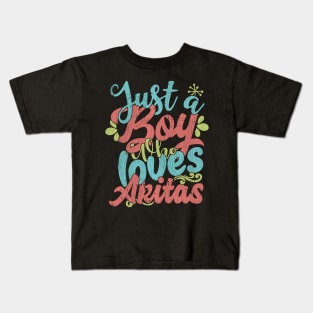 Just A Boy Who Loves Akitas dog Gift graphic Kids T-Shirt